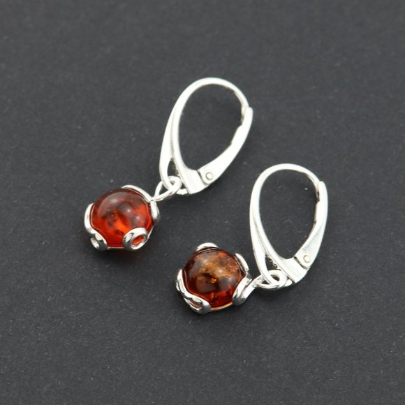 Sterling silver earrings with natural Baltic amber, amber drop earrings - Picture 14 of 14